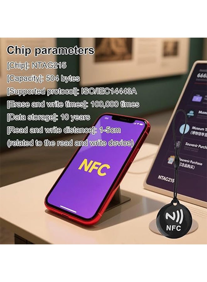 5pcs NFC Tags, Programmable Blank Cards Waterproof Ntag 215 Keychain Works with All NFC-Enabled Phones & Devices - Image 3